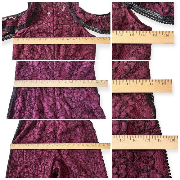 Alexis Philippe Lace Cold Shoulder Jumpsuit,  burgundy/ black,‎ Size S - Picture 15 of 16